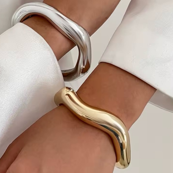 Silver Wave Cuff Bangle Bracelet-New-Gold available separate listing - Picture 3 of 3